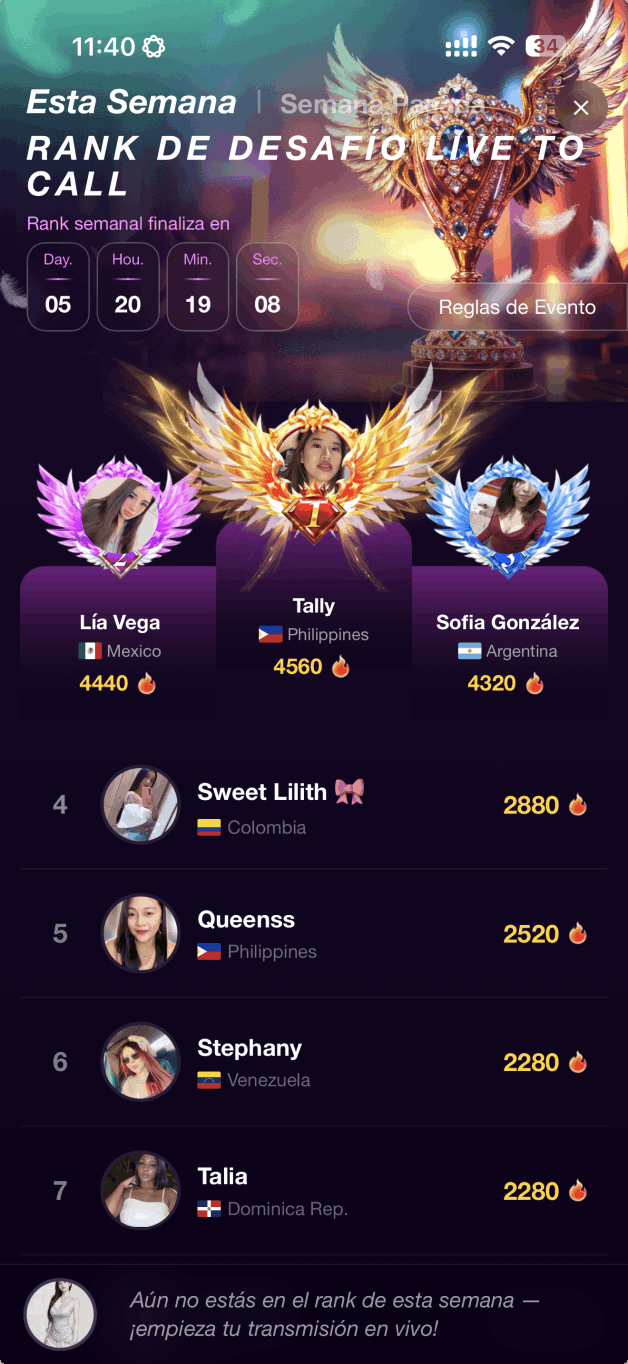 Evento: desafio Live to call- topchat live team español oficial