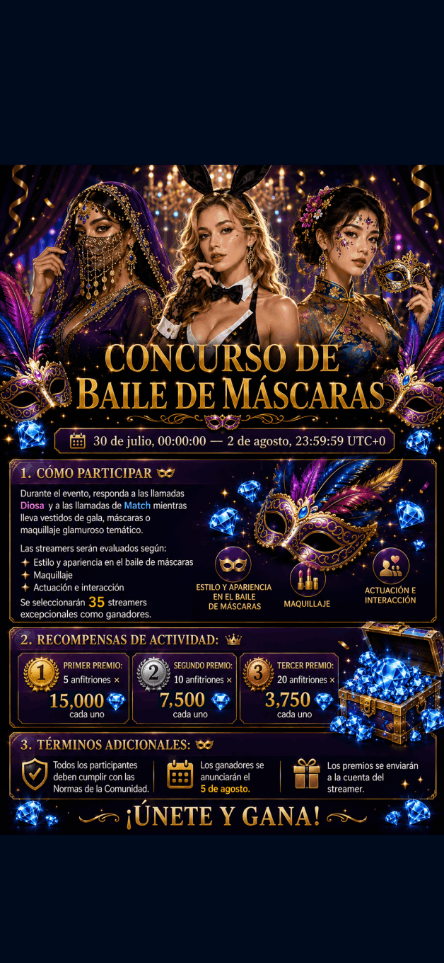 Evento: CONCURSO DE BAILE DE MÁSCARAS 2026- topchat live team español oficial