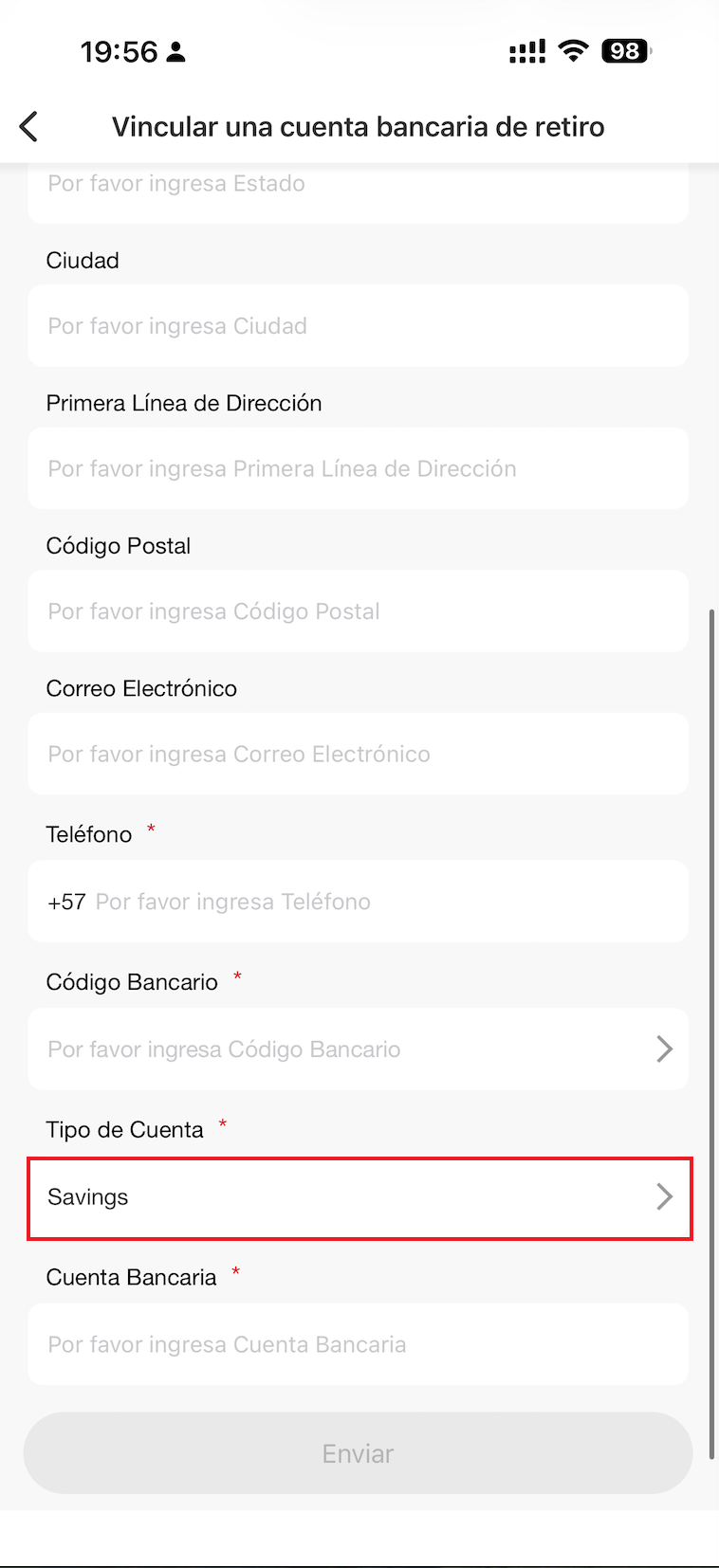 Vincula los datos cuenta bancaria al topchat en live center para cobrar el pago